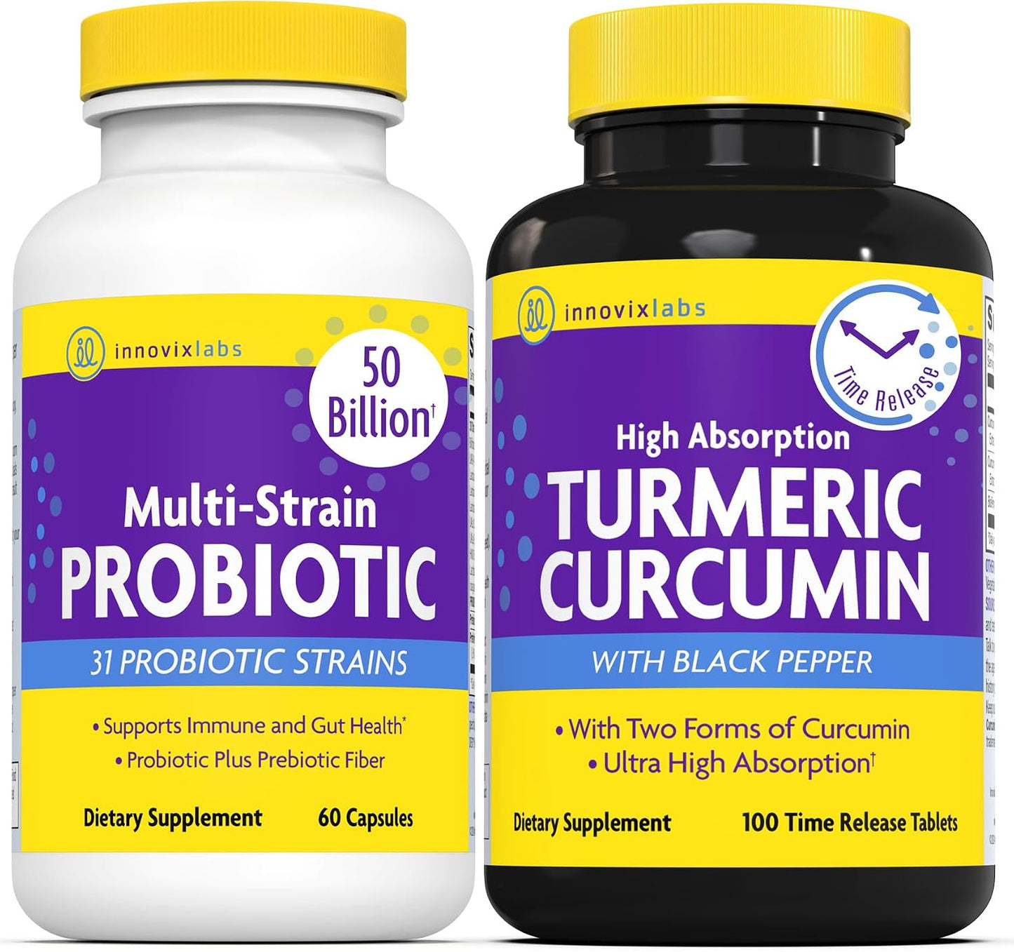 InnovixLabs Multi Probiotic & Curcumin Bundle Multi-Strain Probiotic (60 Time-Release Capsules) Turmeric Curcumin (100 Time-Release Tablets). Supports Gut and Immune Health. * - PrimeBioHealth - canada supplements