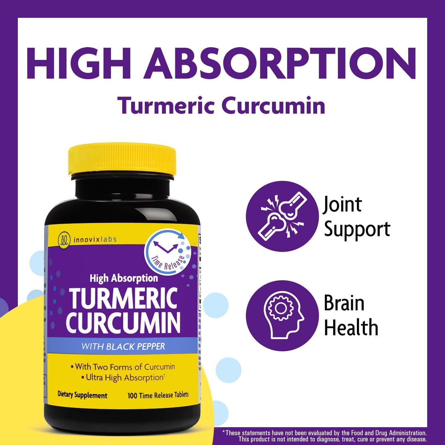 InnovixLabs Turmeric Curcumin with Black Pepper Extract - High Absorption Turmeric and Curcumin Supplements with BioPerine, C3 Reduct & Curcumin C3 Complex - 100 Time Release Tablets - PrimeBioHealth - canada supplements