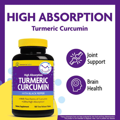 InnovixLabs Turmeric Curcumin with Black Pepper Extract - High Absorption Turmeric and Curcumin Supplements with BioPerine, C3 Reduct & Curcumin C3 Complex - 100 Time Release Tablets - PrimeBioHealth - canada supplements