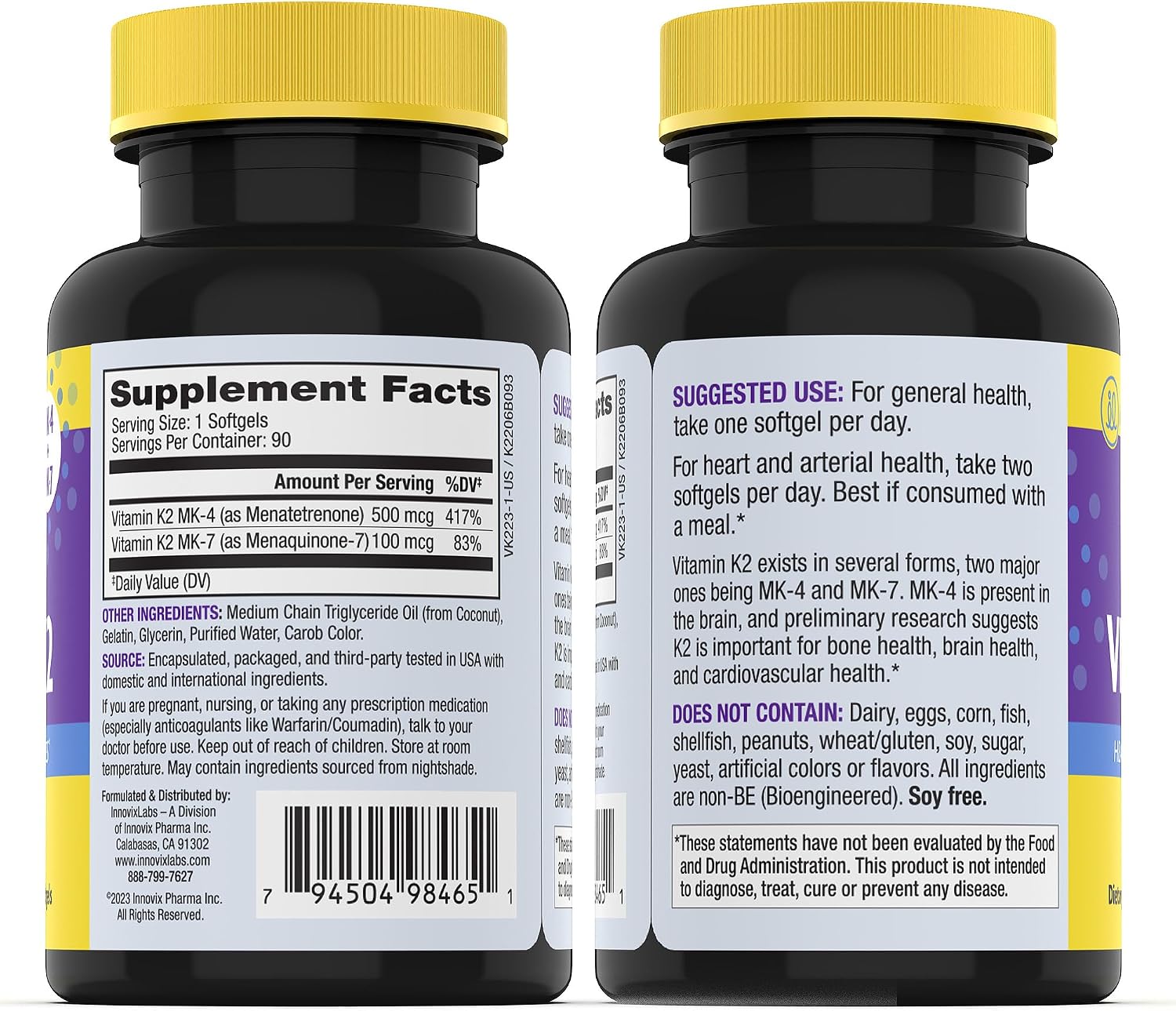 InnovixLabs Vitamin K2 & Magnesium Bundle Full Spectrum Vitamin K2 (90 softgels) Advanced Magnesium (150 Time-Release Capsules). Supports Healthy Bones & Arteries. * - PrimeBioHealth - canada supplements