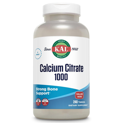 KAL Calcium Citrate 1000mg, Calcium Supplements for Women and Men, Bone Health, Teeth, Nervous, Muscular & Cardiovascular System Support, Gluten Free and Lab Verified, 60 Servings, 180 Tablets - PrimeBioHealth - canada supplements