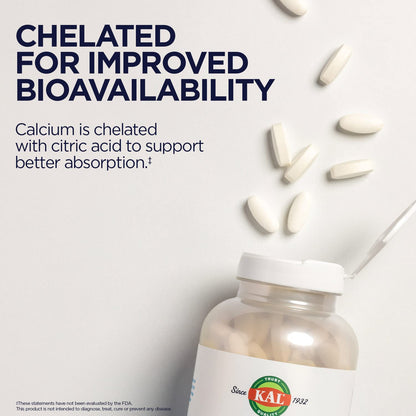 KAL Calcium Citrate 1000mg, Calcium Supplements for Women and Men, Bone Health, Teeth, Nervous, Muscular & Cardiovascular System Support, Gluten Free and Lab Verified, 60 Servings, 180 Tablets - PrimeBioHealth - canada supplements