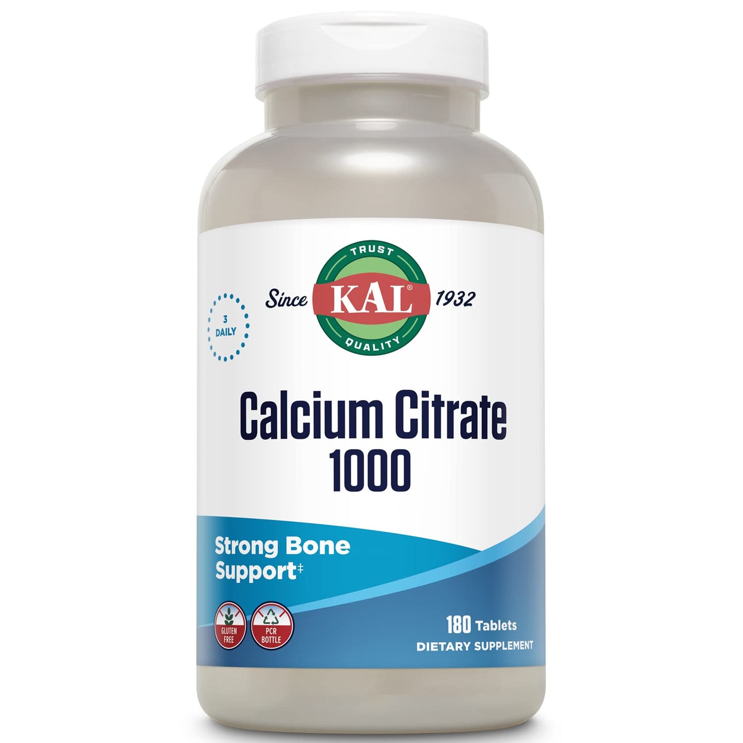 KAL Calcium Citrate 1000mg, Calcium Supplements for Women and Men, Bone Health, Teeth, Nervous, Muscular & Cardiovascular System Support, Gluten Free and Lab Verified, 60 Servings, 180 Tablets - PrimeBioHealth - canada supplements