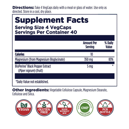 KAL Magnesium Glycinate, New & Improved Fully Chelated High Absorption Formula with BioPerine, Bisglycinate Chelate for Stress, Relaxation, Muscle & Bone Health Support, 60 Servings, 240 VegCaps - PrimeBioHealth - canada supplements