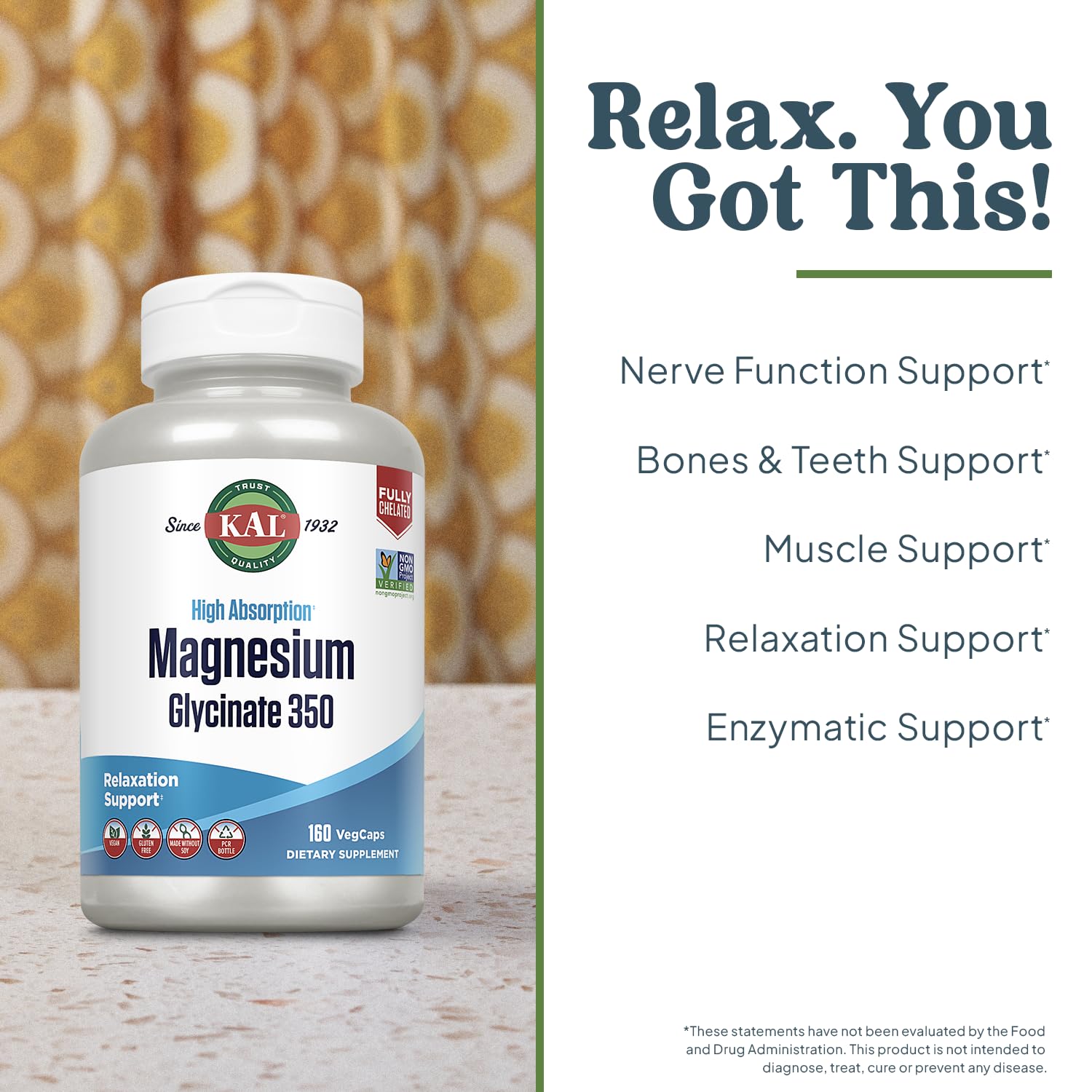 KAL Magnesium Glycinate, New & Improved Fully Chelated High Absorption Formula with BioPerine, Bisglycinate Chelate for Stress, Relaxation, Muscle & Bone Health Support, 60 Servings, 240 VegCaps - PrimeBioHealth - canada supplements