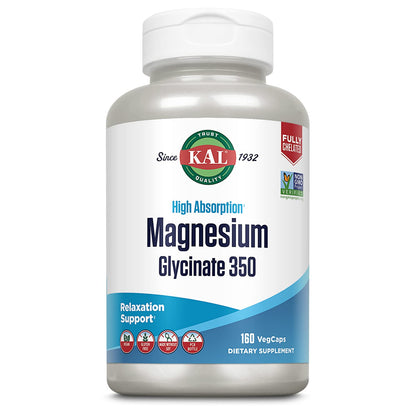 KAL Magnesium Glycinate, New & Improved Fully Chelated High Absorption Formula with BioPerine, Bisglycinate Chelate for Stress, Relaxation, Muscle & Bone Health Support, 60 Servings, 240 VegCaps - PrimeBioHealth - canada supplements