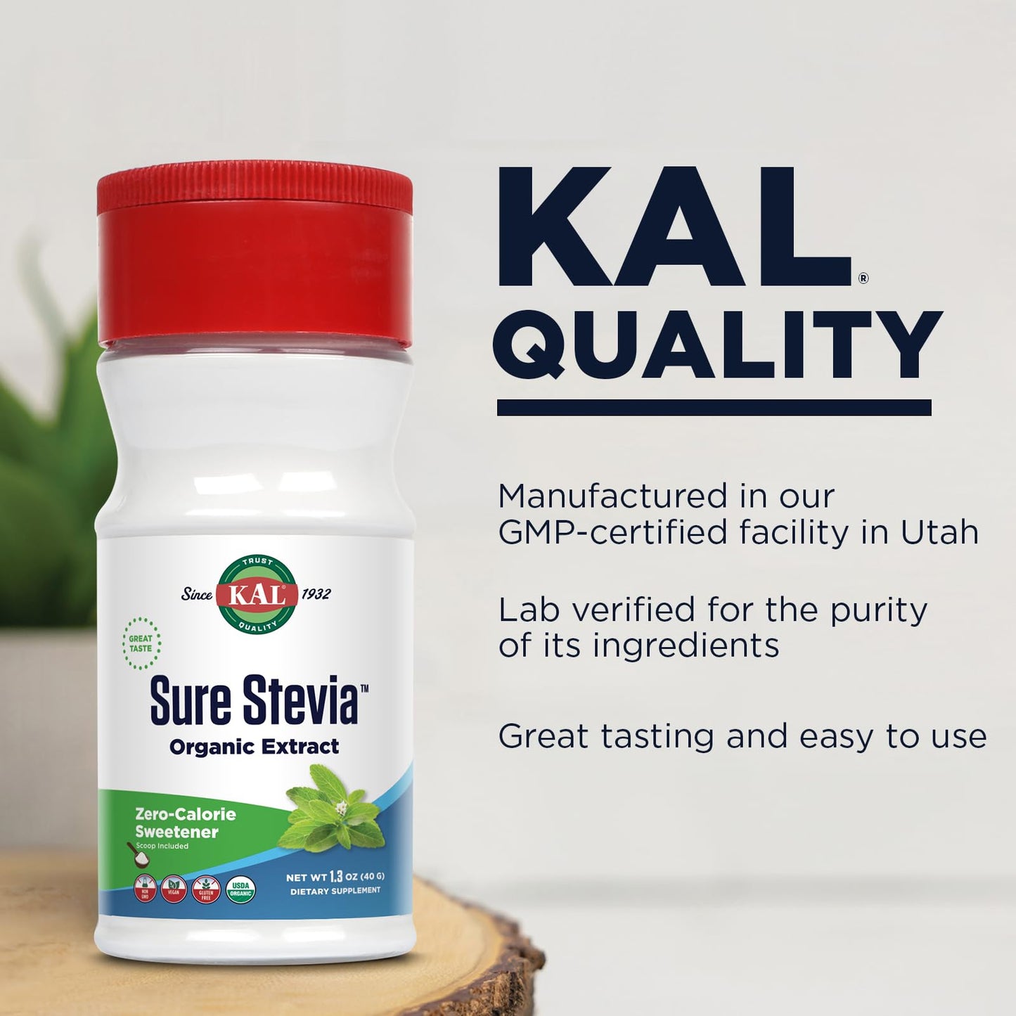 KAL Sure Stevia Extract Powder, Low Carb, Plant Based Stevia Sweetener, Great Taste, Zero Calories, Zero Sugar, Low Glycemic & Perfect for a Keto Diet, 60-Day Guarantee, Approx. 1820 Servings, 3.5oz - PrimeBioHealth - canada supplements