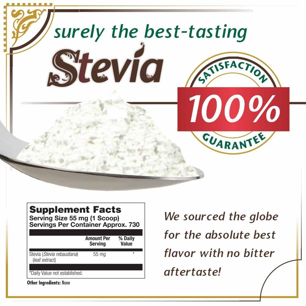 KAL Sure Stevia Extract Powder, Low Carb, Plant Based Stevia Sweetener, Great Taste, Zero Calories, Zero Sugar, Low Glycemic & Perfect for a Keto Diet, 60-Day Guarantee, Approx. 1820 Servings, 3.5oz - PrimeBioHealth - canada supplements