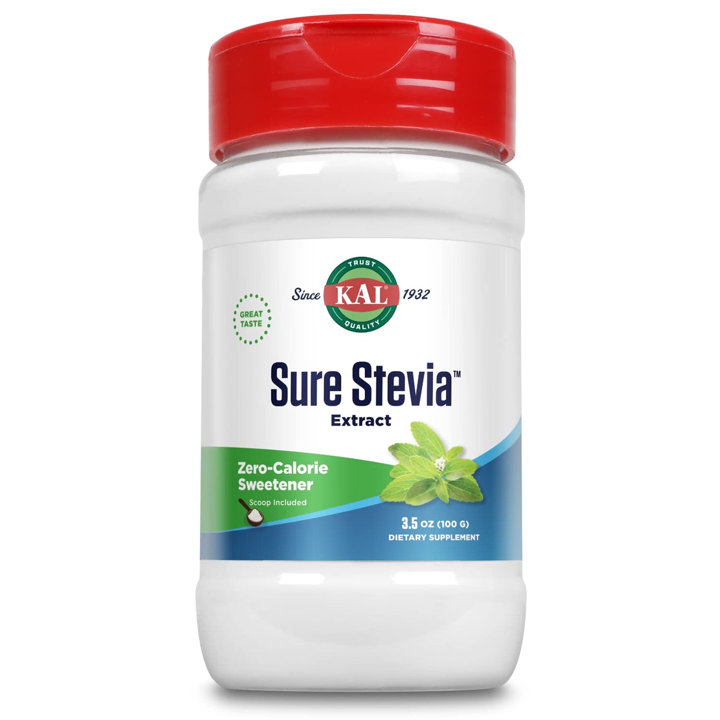 KAL Sure Stevia Extract Powder, Low Carb, Plant Based Stevia Sweetener, Great Taste, Zero Calories, Zero Sugar, Low Glycemic & Perfect for a Keto Diet, 60-Day Guarantee, Approx. 1820 Servings, 3.5oz - PrimeBioHealth - canada supplements