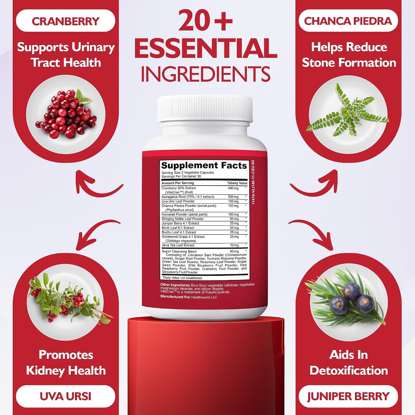 Kidney Cleanse Detox & Repair Formula – Natural Kidney Support Supplement with Cranberry & 21 Herbs for Renal, Bladder, & Urinary Tract Health – Flush Toxins & Renew - 60 Capsules - PrimeBioHealth - canada supplements