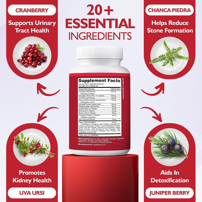 Kidney Cleanse Detox & Repair Formula – Natural Kidney Support Supplement with Cranberry & 21 Herbs for Renal, Bladder, & Urinary Tract Health – Flush Toxins & Renew - 60 Capsules - PrimeBioHealth - canada supplements