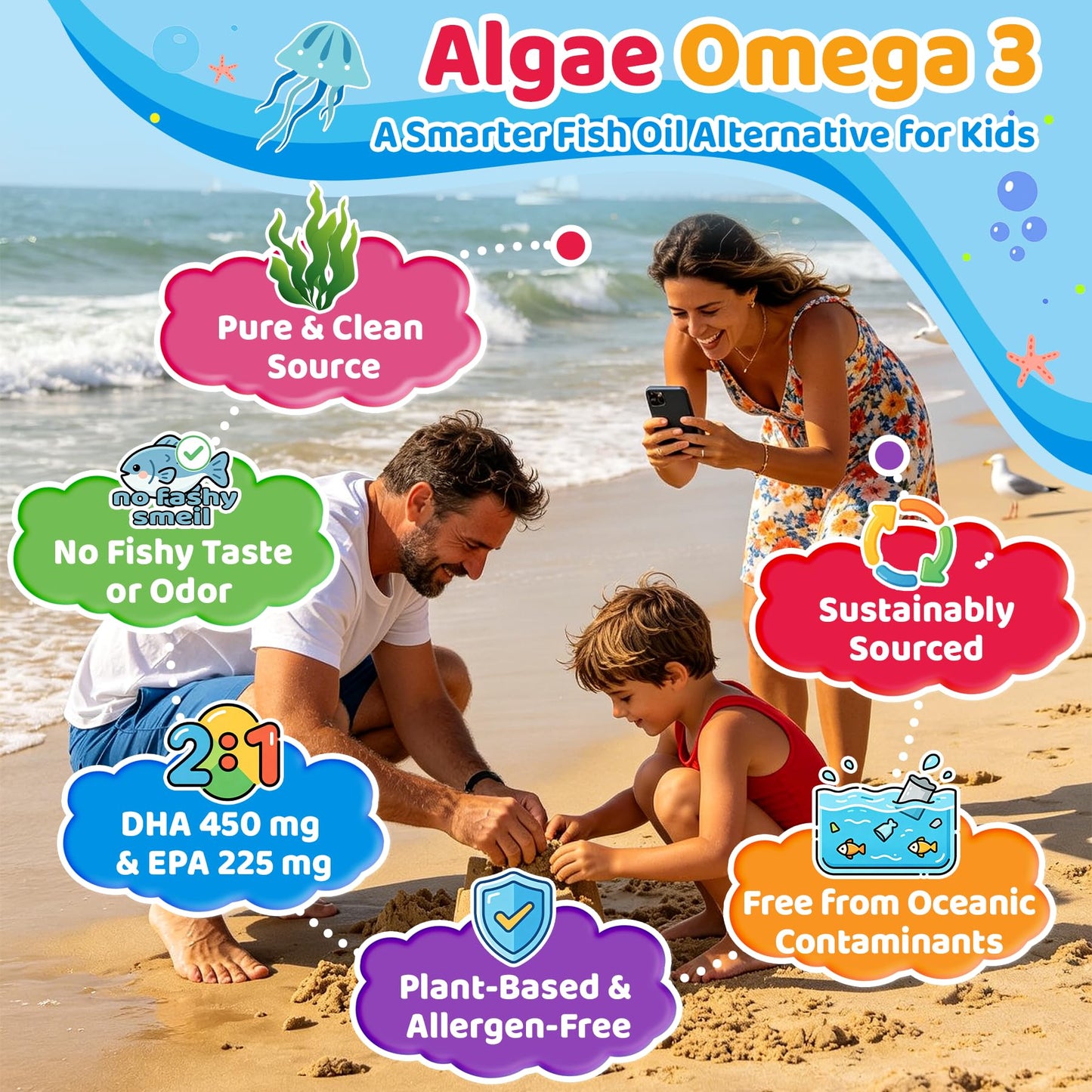 Kids Omega 3 Gummies + Calcium 400mg + Vitamin D3 K2 + C, Omega-3 DHA & EPA Supplement - No Fish Burps, No Sugar - Kids & Teens Omega 3 + Multivitamin Gummy for Strong Bones, Brain, Immune, Eye, 2Pack - PrimeBioHealth - canada supplements