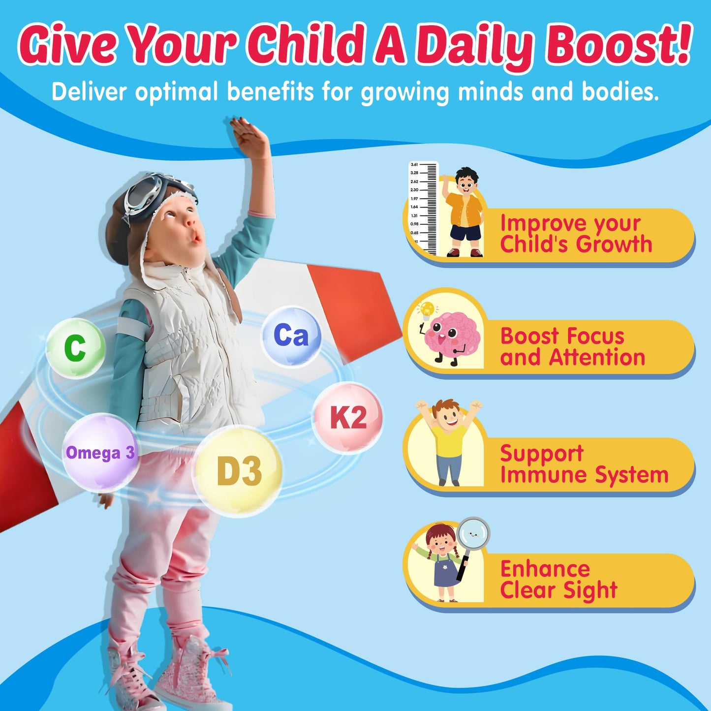Kids Omega 3 Gummies + Calcium 400mg + Vitamin D3 K2 + C, Omega-3 DHA & EPA Supplement - No Fish Burps, No Sugar - Kids & Teens Omega 3 + Multivitamin Gummy for Strong Bones, Brain, Immune, Eye, 2Pack - PrimeBioHealth - canada supplements