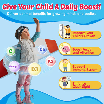 Kids Omega 3 Gummies + Calcium 400mg + Vitamin D3 K2 + C, Omega-3 DHA & EPA Supplement - No Fish Burps, No Sugar - Kids & Teens Omega 3 + Multivitamin Gummy for Strong Bones, Brain, Immune, Eye, 2Pack - PrimeBioHealth - canada supplements