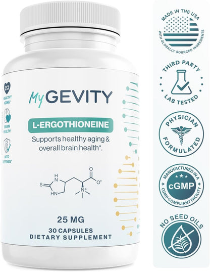L-Ergothioneine Supplement 25mg – Fermentation-Based 99.9%+ Purity – Physician Formulated Antioxidant for Brain, Heart & Longevity – Vegan, Non-GMO, No Seed Oils, GMP USA – 30 Capsules - PrimeBioHealth - canada supplements