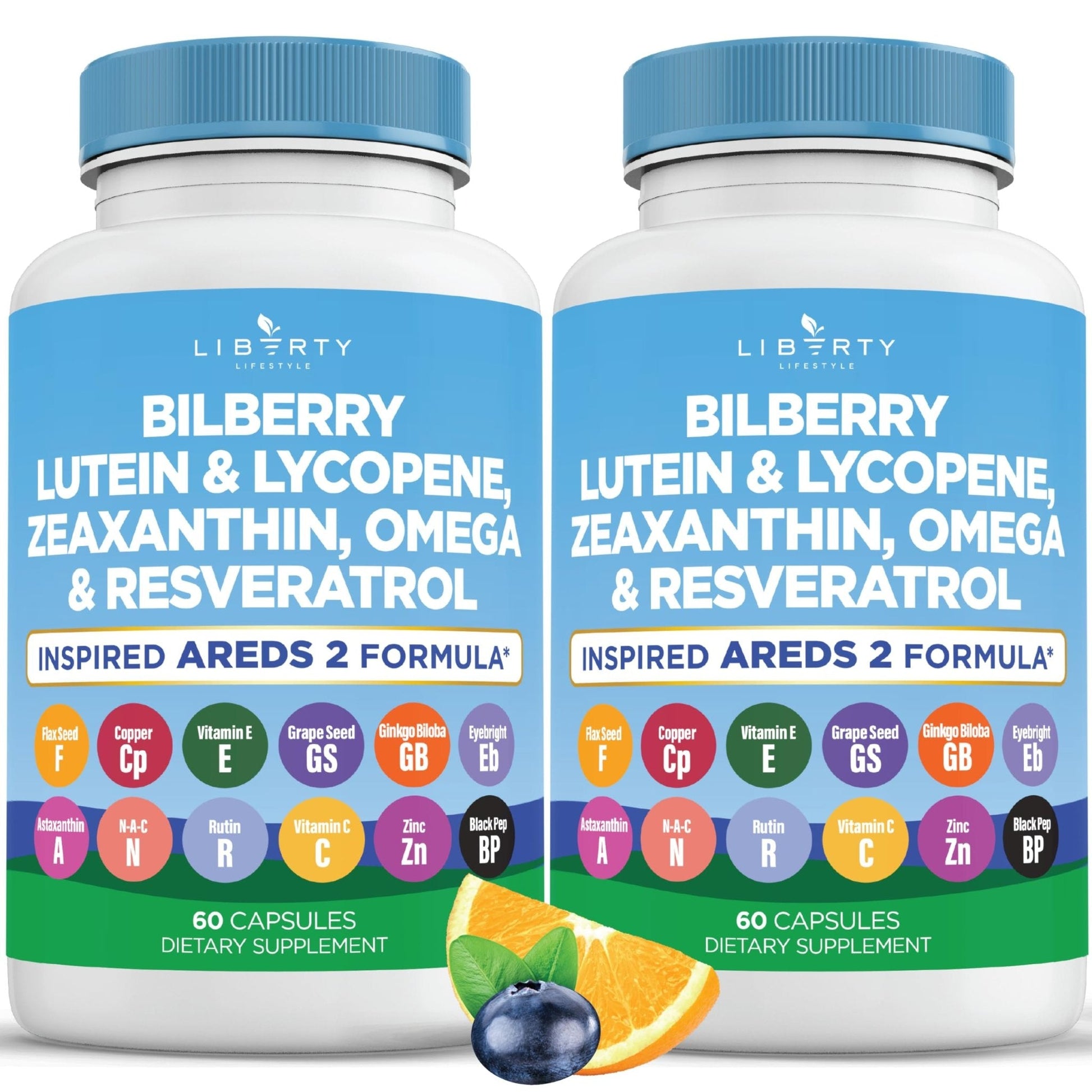 Liberty Lifestyle Eye Health Vitamins with Bilberry, Lutein & Zeaxanthin, Lycopene, Resveratrol, Grape Seed Extract Flaxseed Astaxanthin- AREDS 2-180 Capsules - PrimeBioHealth - canada supplements