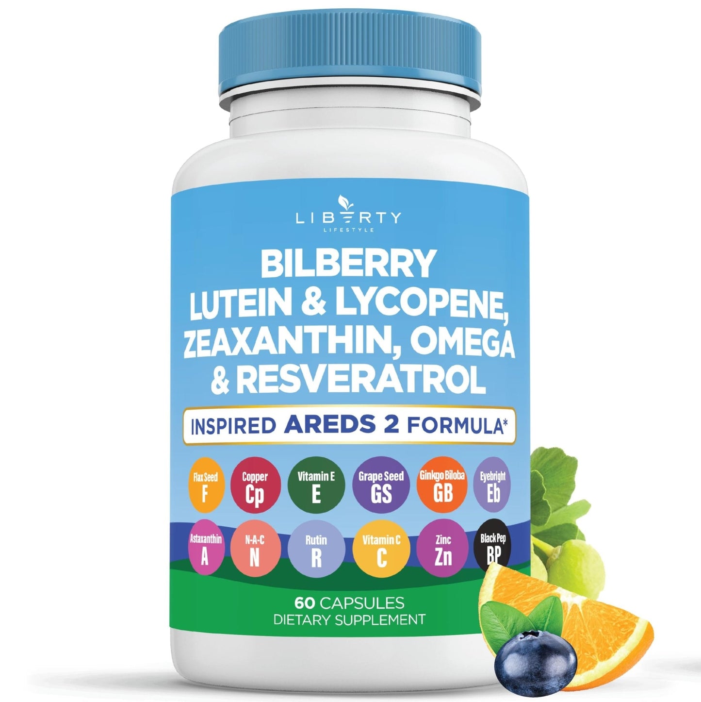 Liberty Lifestyle Eye Health Vitamins with Bilberry, Lutein & Zeaxanthin, Lycopene, Resveratrol, Grape Seed Extract Flaxseed Astaxanthin- AREDS 2-180 Capsules - PrimeBioHealth - canada supplements