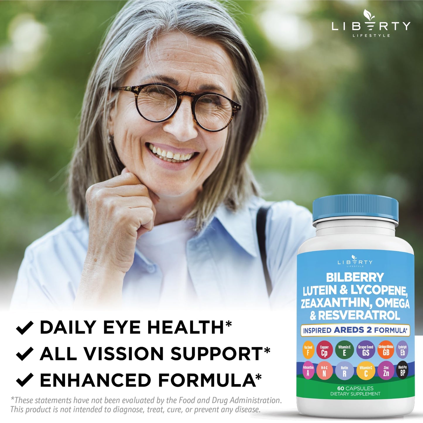 Liberty Lifestyle Eye Health Vitamins with Bilberry, Lutein & Zeaxanthin, Lycopene, Resveratrol, Grape Seed Extract Flaxseed Astaxanthin- AREDS 2-180 Capsules - PrimeBioHealth - canada supplements