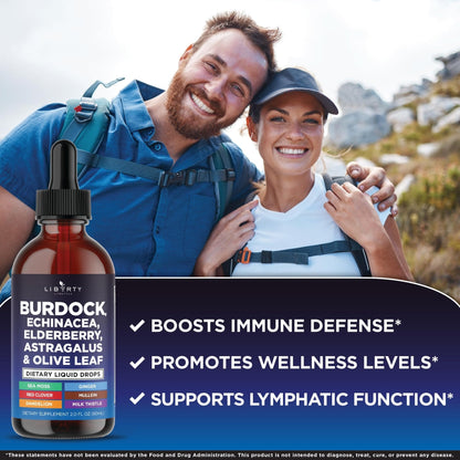 Liberty Lifestyle Lymphatic Drainage Supplement - Burdock Lymphatic Support Drops - Burdock Root, Mullein, Echinacea, Elderberry, Dandelion, Astragalus, Milk Thistle, Red Clover - 2 oz - PrimeBioHealth - canada supplements