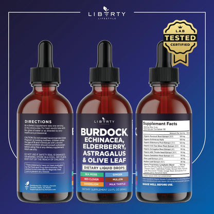 Liberty Lifestyle Lymphatic Drainage Supplement - Burdock Lymphatic Support Drops - Burdock Root, Mullein, Echinacea, Elderberry, Dandelion, Astragalus, Milk Thistle, Red Clover - 2 oz - PrimeBioHealth - canada supplements