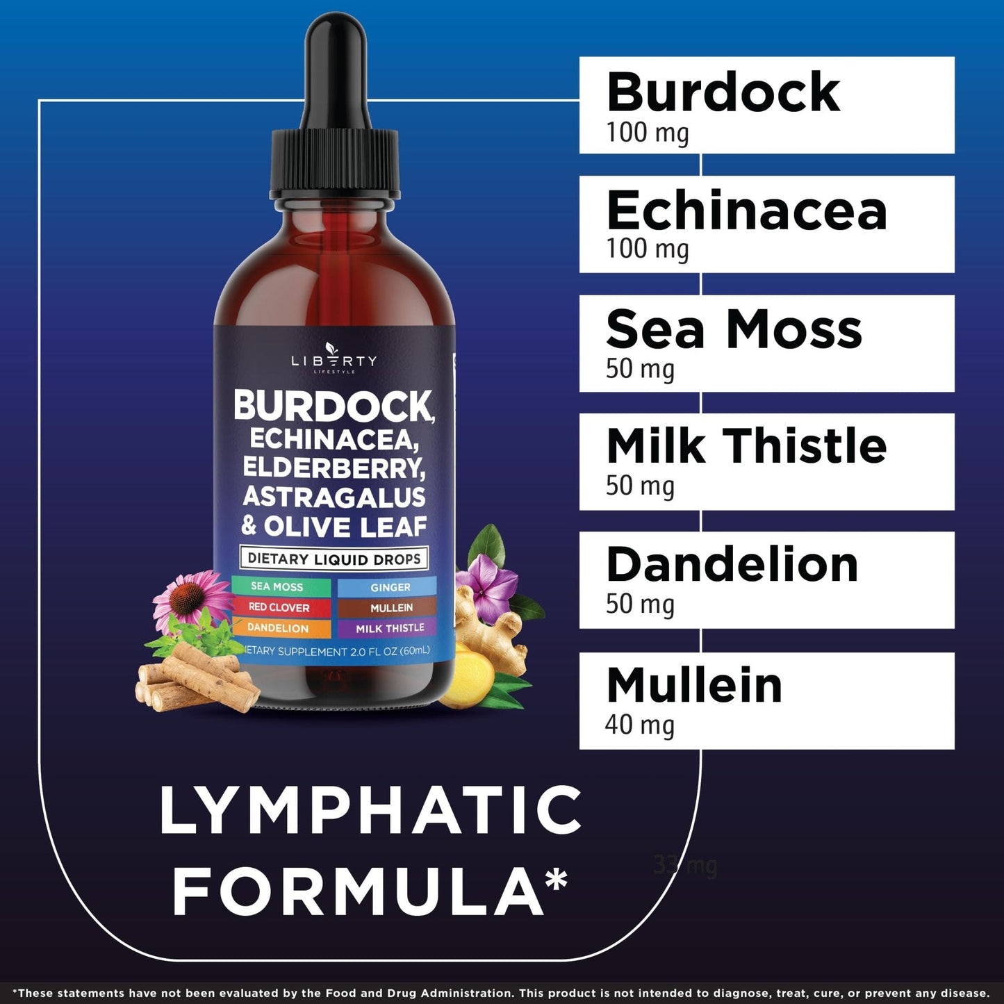 Liberty Lifestyle Lymphatic Drainage Supplement - Burdock Lymphatic Support Drops - Burdock Root, Mullein, Echinacea, Elderberry, Dandelion, Astragalus, Milk Thistle, Red Clover - 2 oz - PrimeBioHealth - canada supplements