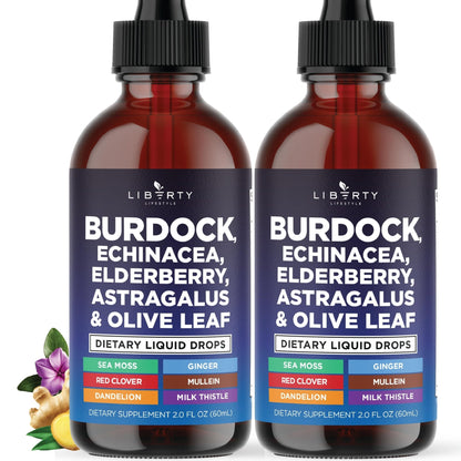 Liberty Lifestyle Lymphatic Drainage Supplement - Burdock Lymphatic Support Drops - Burdock Root, Mullein, Echinacea, Elderberry, Dandelion, Astragalus, Milk Thistle, Red Clover - 2 oz - PrimeBioHealth - canada supplements