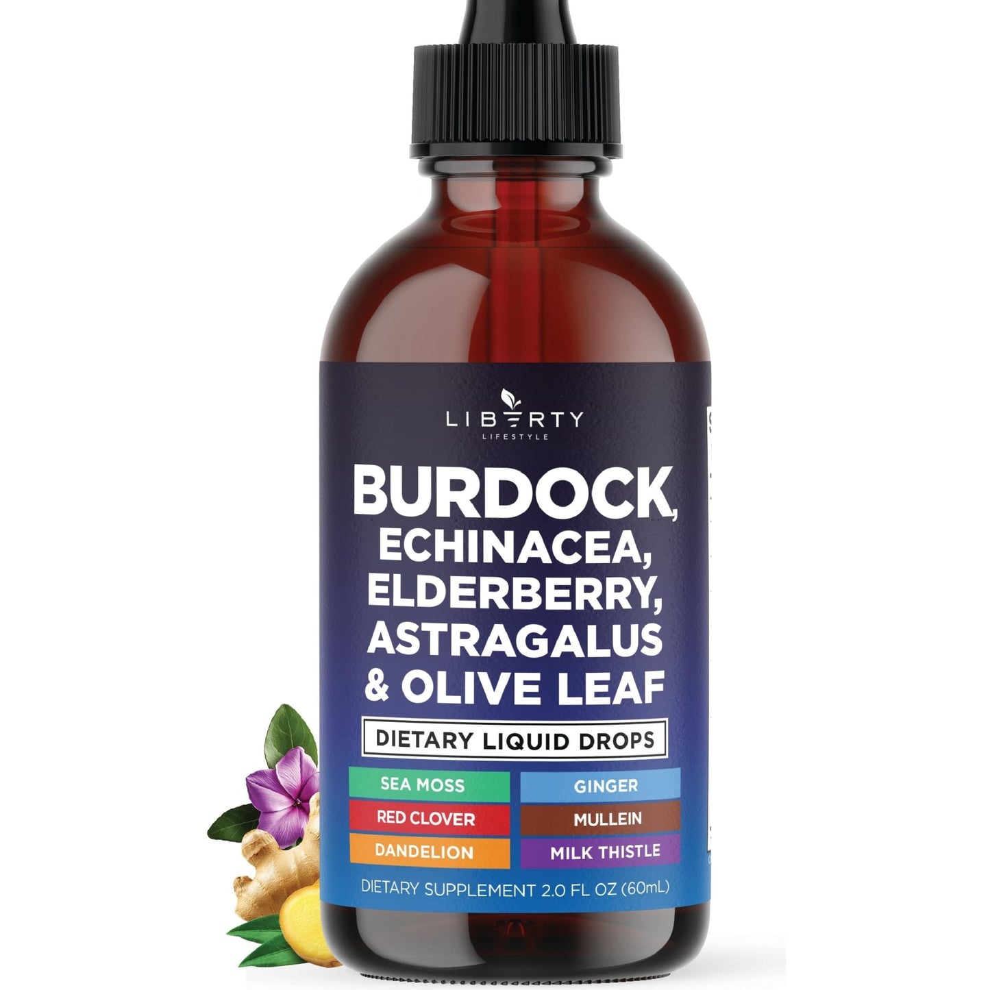 Liberty Lifestyle Lymphatic Drainage Supplement - Burdock Lymphatic Support Drops - Burdock Root, Mullein, Echinacea, Elderberry, Dandelion, Astragalus, Milk Thistle, Red Clover - 2 oz - PrimeBioHealth - canada supplements