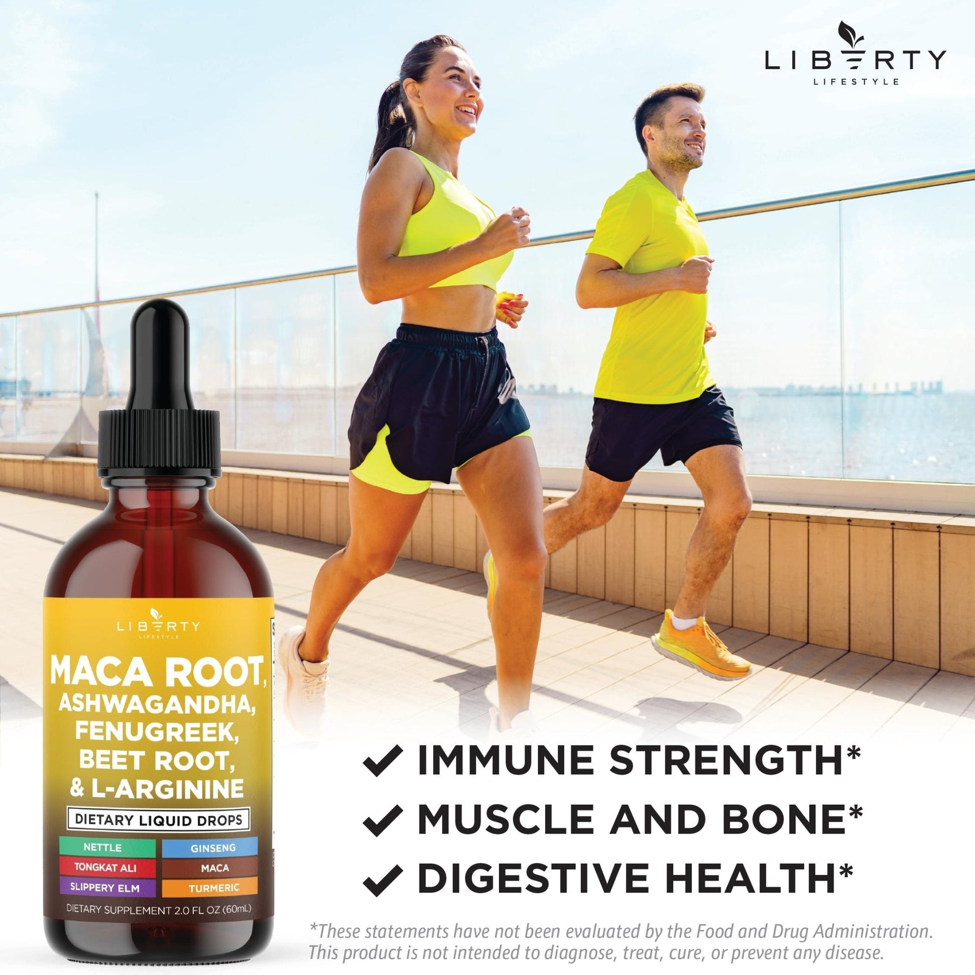 Liberty Lifestyle Organic Maca Root Liquid Drops with Ashwagandha, Nettle, Fenugreek, Beet Root and L-Arginine Liquid Multivitamin for Women and Men - 2oz - PrimeBioHealth - canada supplements
