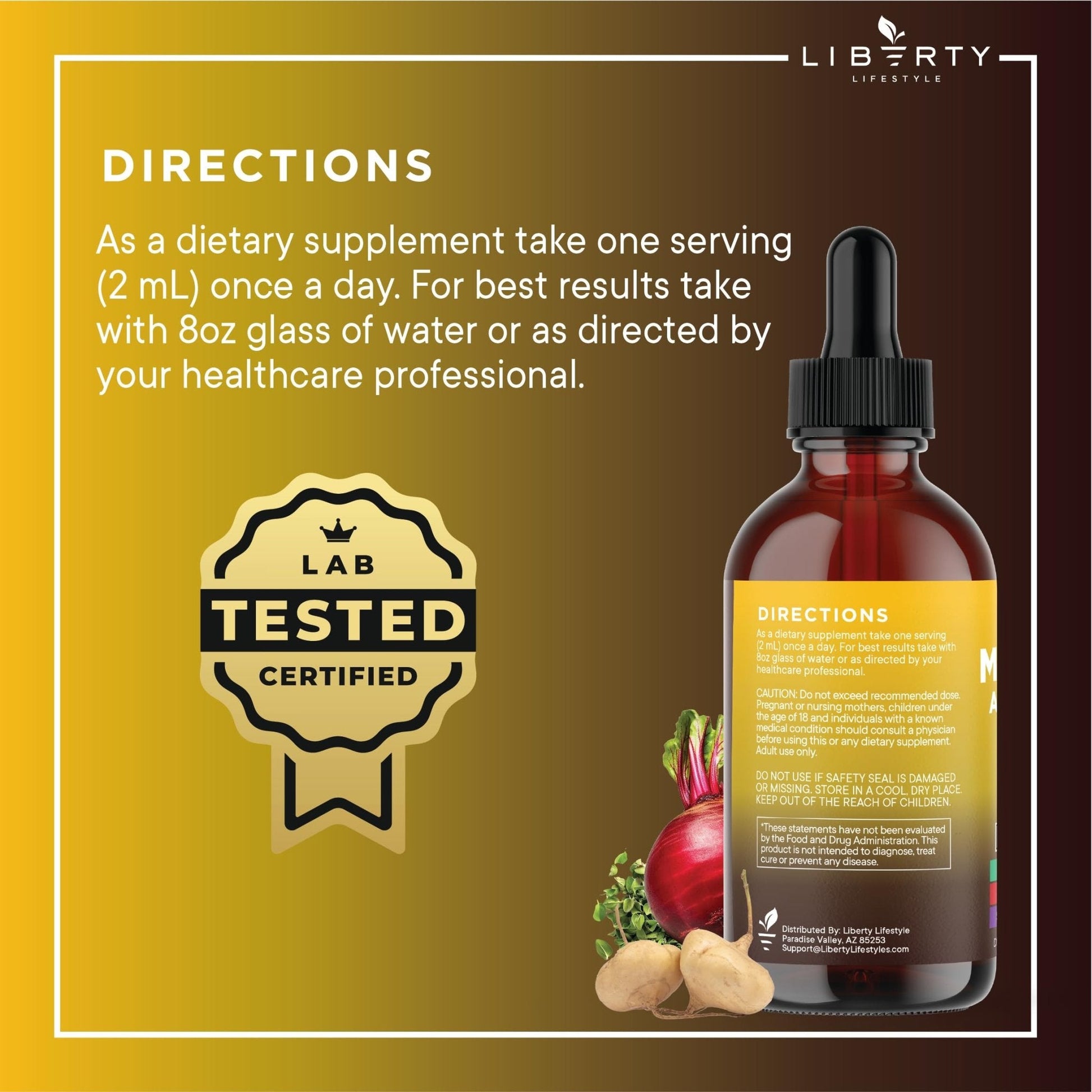 Liberty Lifestyle Organic Maca Root Liquid Drops with Ashwagandha, Nettle, Fenugreek, Beet Root and L-Arginine Liquid Multivitamin for Women and Men - 2oz - PrimeBioHealth - canada supplements
