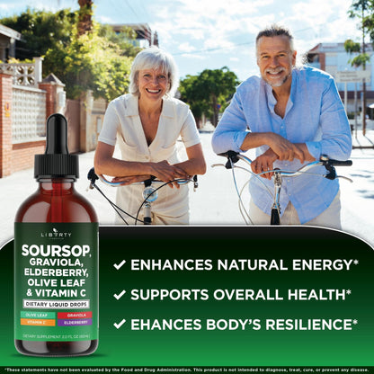 Liberty Lifestyle Soursop Liquid with Soursop Fruit and Leaves, Elderberry, Vitamin C and Olive Leaf - Multimineral & Vitamins Superfood - 4 oz - PrimeBioHealth - canada supplements