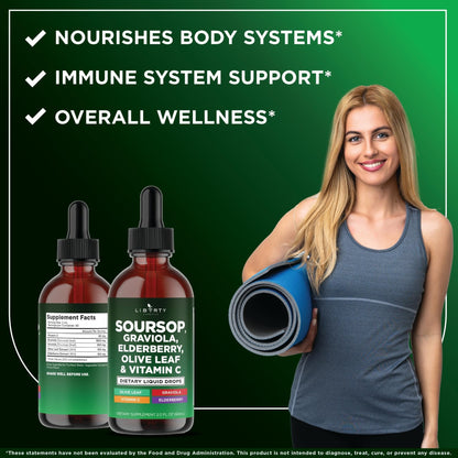 Liberty Lifestyle Soursop Liquid with Soursop Fruit and Leaves, Elderberry, Vitamin C and Olive Leaf - Multimineral & Vitamins Superfood - 4 oz - PrimeBioHealth - canada supplements