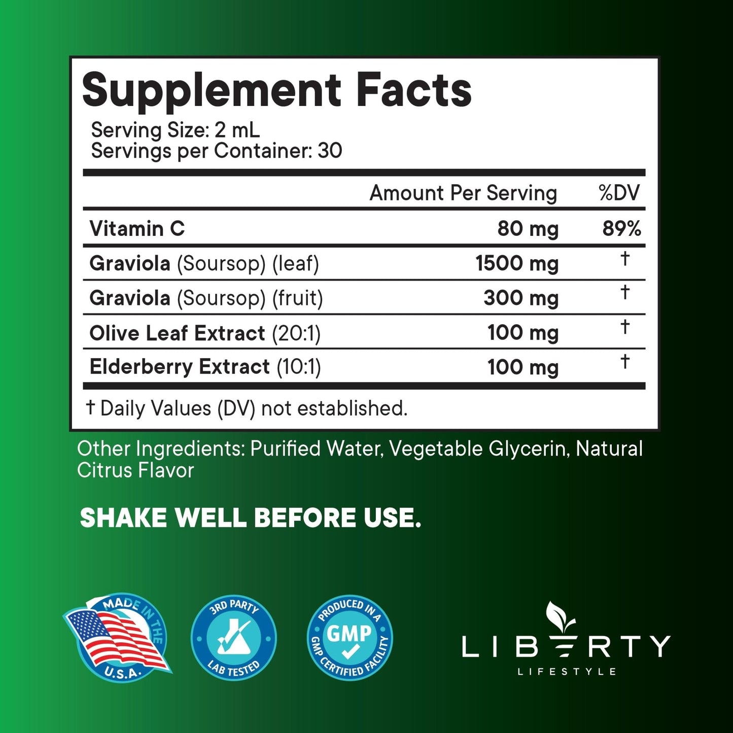 Liberty Lifestyle Soursop Liquid with Soursop Fruit and Leaves, Elderberry, Vitamin C and Olive Leaf - Multimineral & Vitamins Superfood - 4 oz - PrimeBioHealth - canada supplements