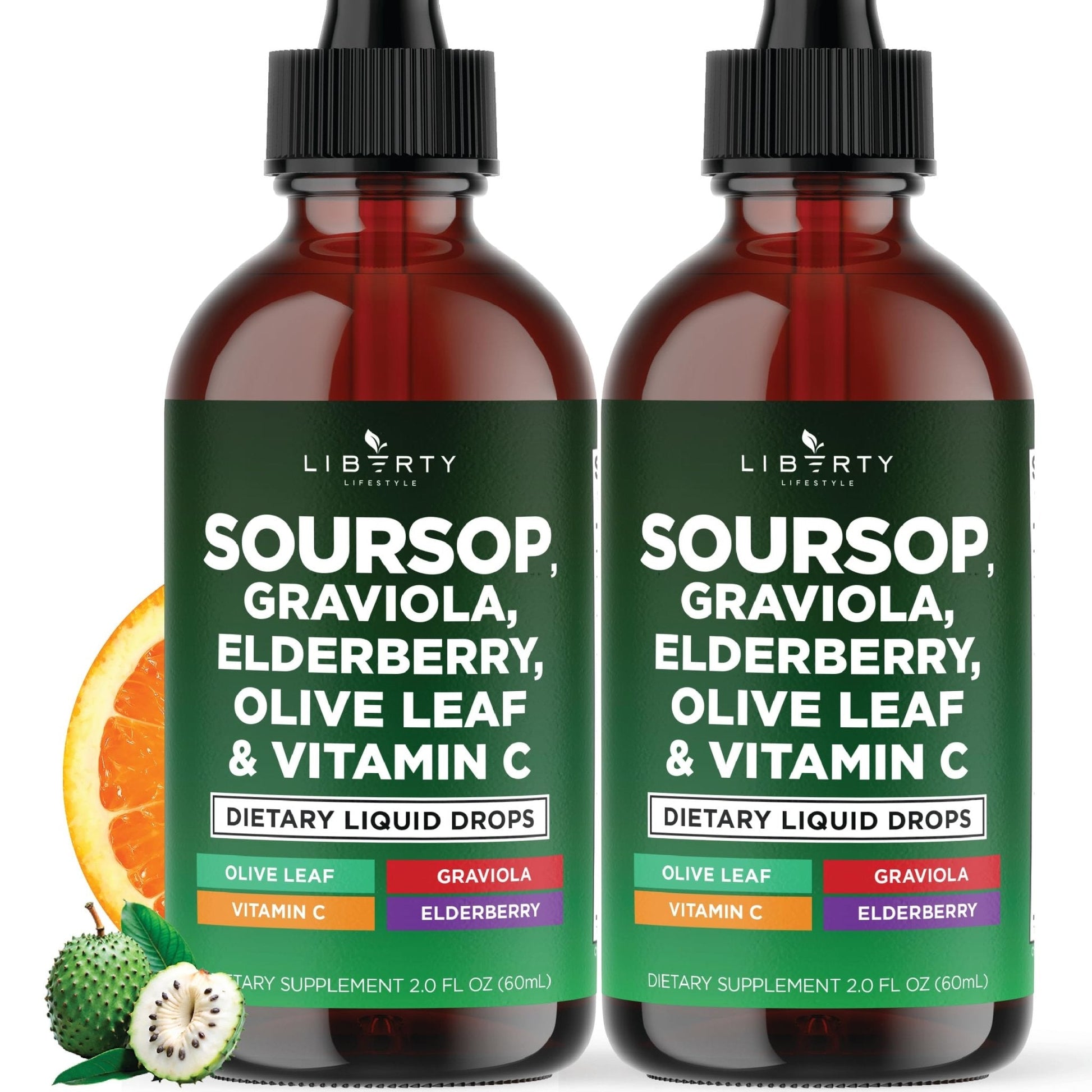 Liberty Lifestyle Soursop Liquid with Soursop Fruit and Leaves, Elderberry, Vitamin C and Olive Leaf - Multimineral & Vitamins Superfood - 4 oz - PrimeBioHealth - canada supplements