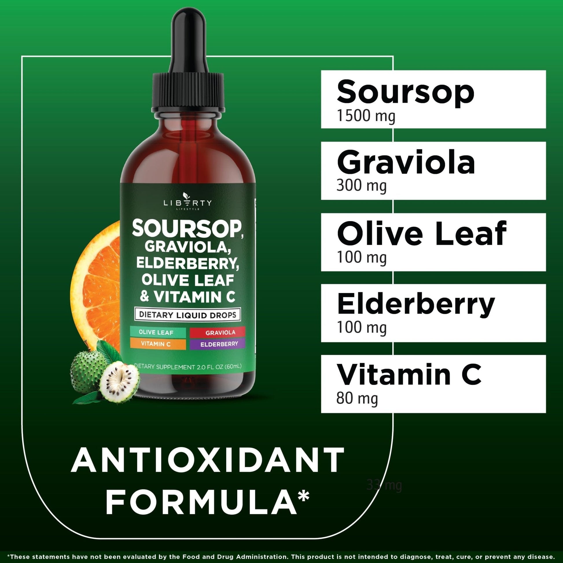 Liberty Lifestyle Soursop Liquid with Soursop Fruit and Leaves, Elderberry, Vitamin C and Olive Leaf - Multimineral & Vitamins Superfood - 4 oz - PrimeBioHealth - canada supplements