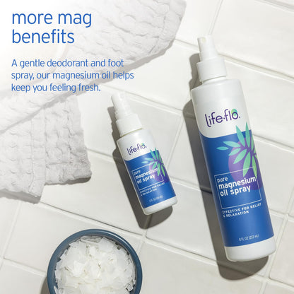 LIFE-FLO Magnesium Oil for Feet and Body - Topical Magnesium Spray Soothes Muscles, Joints When Massaged Into the Skin - Doubles as a Deodorant Spray or Bath Oil, Hypoallergenic, 8 Fl Oz - PrimeBioHealth - canada supplements