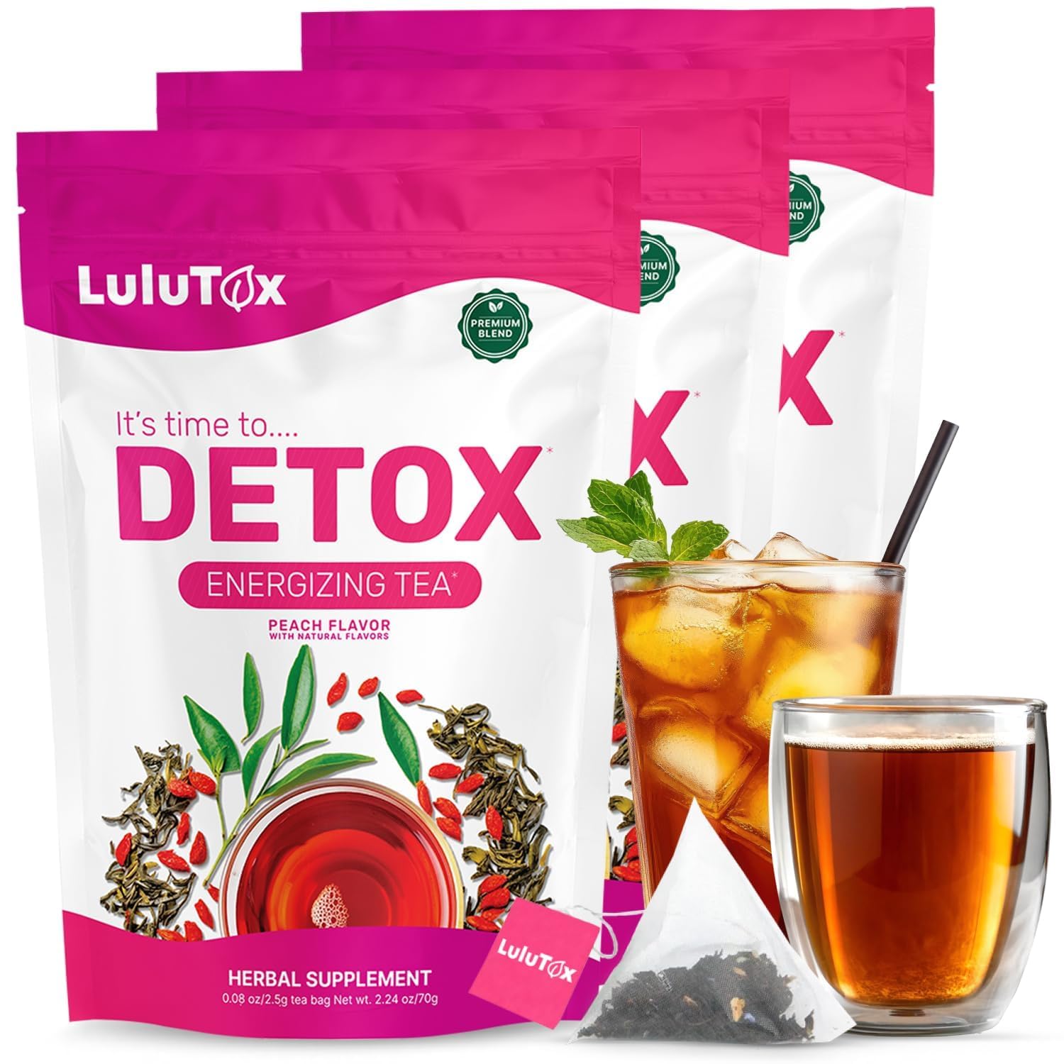 Lulutox Herbal Tea Bundle – Chamomile Lavender Herbal Tea (28 Tea Bags) & Peach Herbal Tea (84 Servings) – Caffeine-Free Herbal Tea Variety Pack - PrimeBioHealth - canada supplements