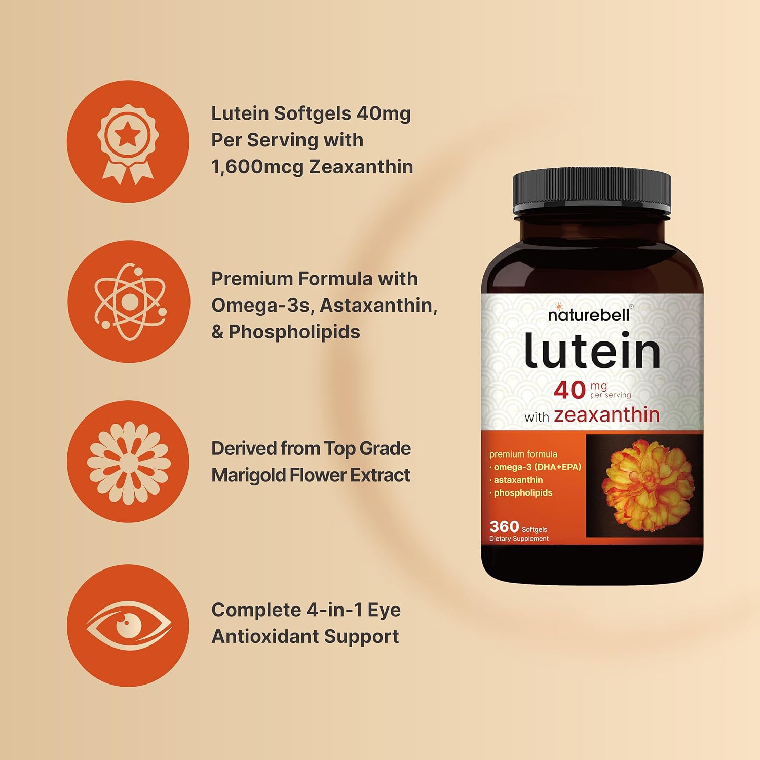 Lutein 40mg + Zeaxanthin 1,600mcg, 360 Softgels | 4-in-1 Formula with Astaxanthin, Omega-3 & Phospholipids | Marigold Flower Extract | Supports Eye, Brain & Vision Health | Non-GMO, Gluten Free - PrimeBioHealth - canada supplements