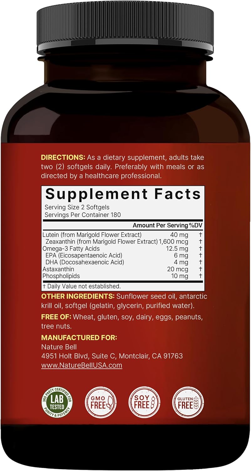 Lutein 40mg + Zeaxanthin 1,600mcg, 360 Softgels | 4-in-1 Formula with Astaxanthin, Omega-3 & Phospholipids | Marigold Flower Extract | Supports Eye, Brain & Vision Health | Non-GMO, Gluten Free - PrimeBioHealth - canada supplements