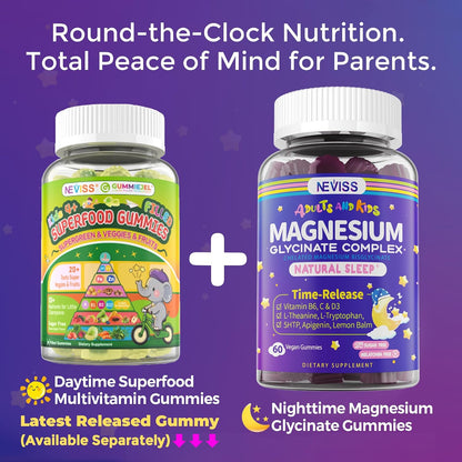 Magnesium Glycinate Gummies for Adults & Kids 4+, Sugar Free Magnesium Bisglycinate Supplement 400/200mg with B6D3, L-Theanine for Sleep & Relaxation, Brain, Muscle, Melatonin Free Gummies,2Pack - PrimeBioHealth - canada supplements
