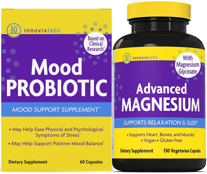 Magnesium & Mood Bundle: InnovixLabs Advanced Magnesium (150 Time-Release Capsules) and InnovixLabs Mood Probiotic (60 Capsules). Helps Promotes Relaxation and Healthy Mood. * - PrimeBioHealth - canada supplements