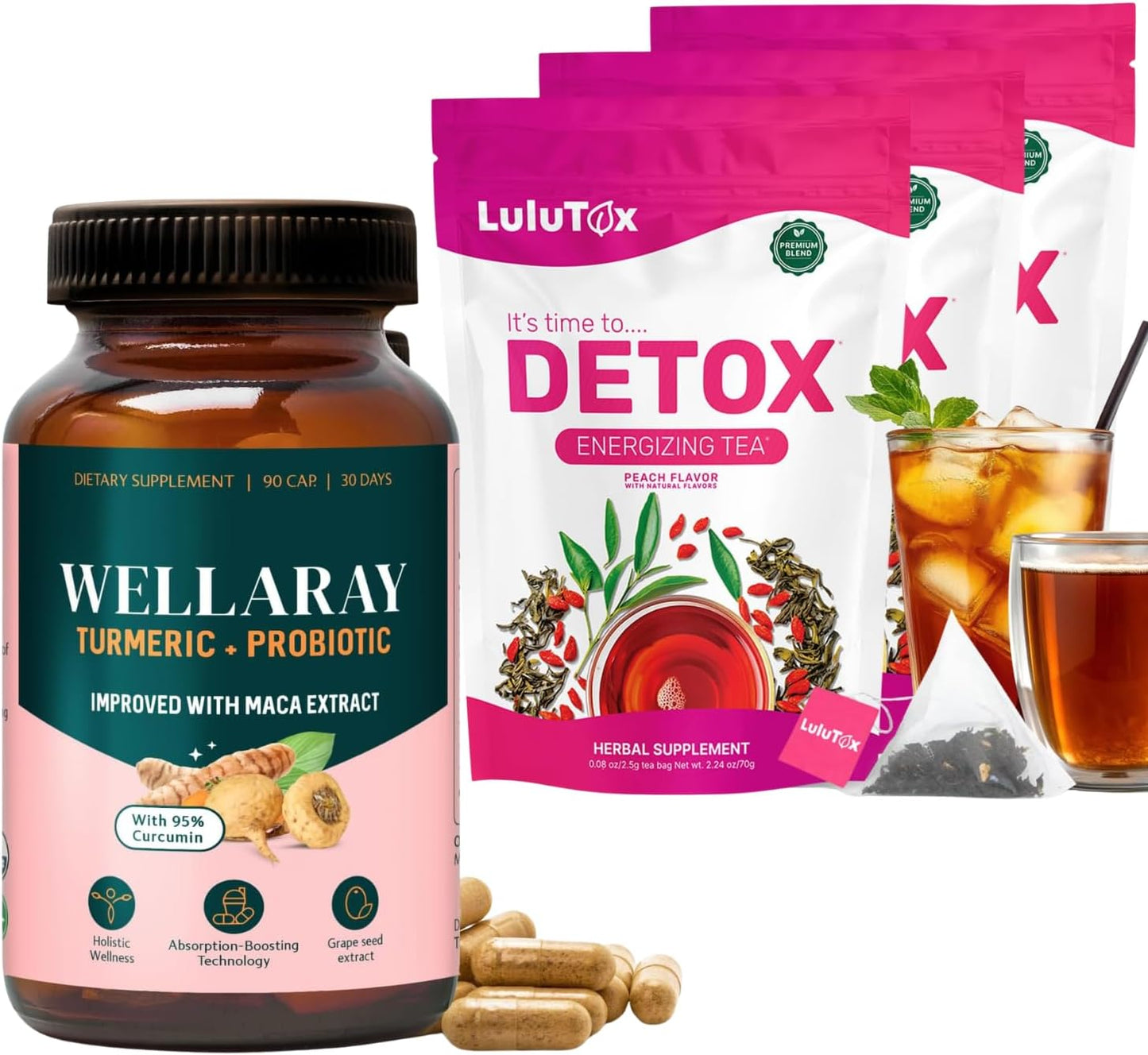 Menopause Daily Support (90 Capsules) + Lulutox Peach Herbal Tea 3-Pack (84 Servings) | Women’s Wellness Bundle for Daily Routine - PrimeBioHealth - canada supplements