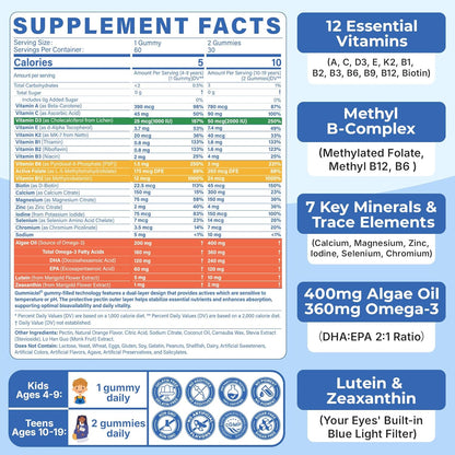 Methylated Multivitamin Gummies for Teens & Kids with Methylfolate, Methyl B12 & Omega3, Teen Vitamins for Boys & Girls 10-19 with Multi-Minerals for Teenager Focus, Energy, Growth, Skin, Eyes, Immune - PrimeBioHealth - canada supplements