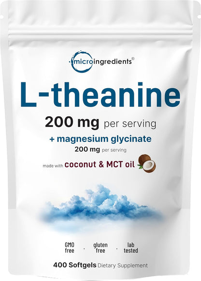 Micro Ingredients 8-in-1 Multi Collagen Capsules & L-Theanine 200mg with Magnesium Glycinate Softgels | Grass-Fed Collagen Peptides | Amino Acid & Mineral Complex Bundle 2 Pack - PrimeBioHealth - canada supplements