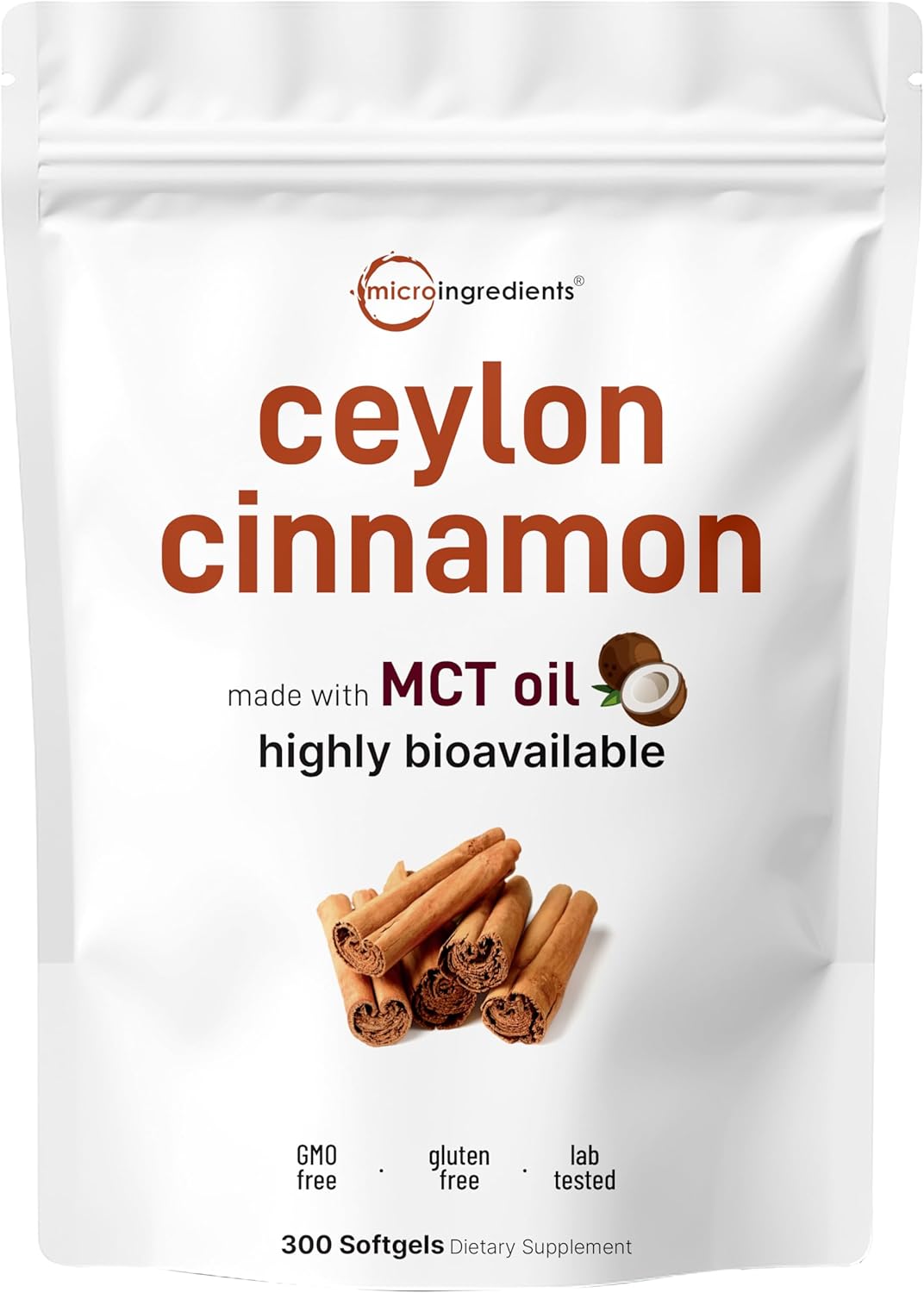 Micro Ingredients Ceylon Cinnamon, 300 Softgels | Cinnamon Supplements with MCT Oil | Non-GMO, Gluten Free - PrimeBioHealth - canada supplements