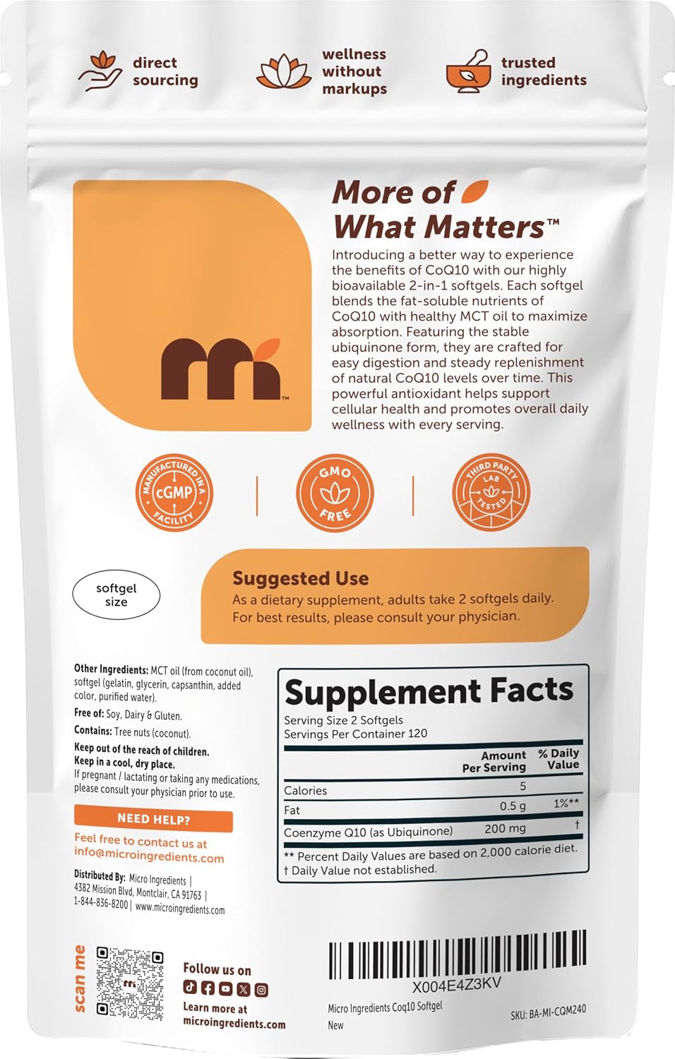Micro Ingredients CoQ10 200mg Per Serving, 240 Softgels | Made with Coconut MCT Oil | Coenzyme Q10 (Ubiquinone) | Non-GMO - PrimeBioHealth - canada supplements