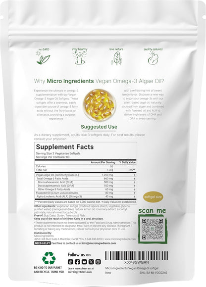 Micro Ingredients Multi Collagen Complex & Vegan Omega 3 Algae Oil Supplement Bundle 2 Pack | Grass-Fed Collagen Peptides | Omega-3 Full Spectrum Alternative to Fish Oil - PrimeBioHealth - canada supplements