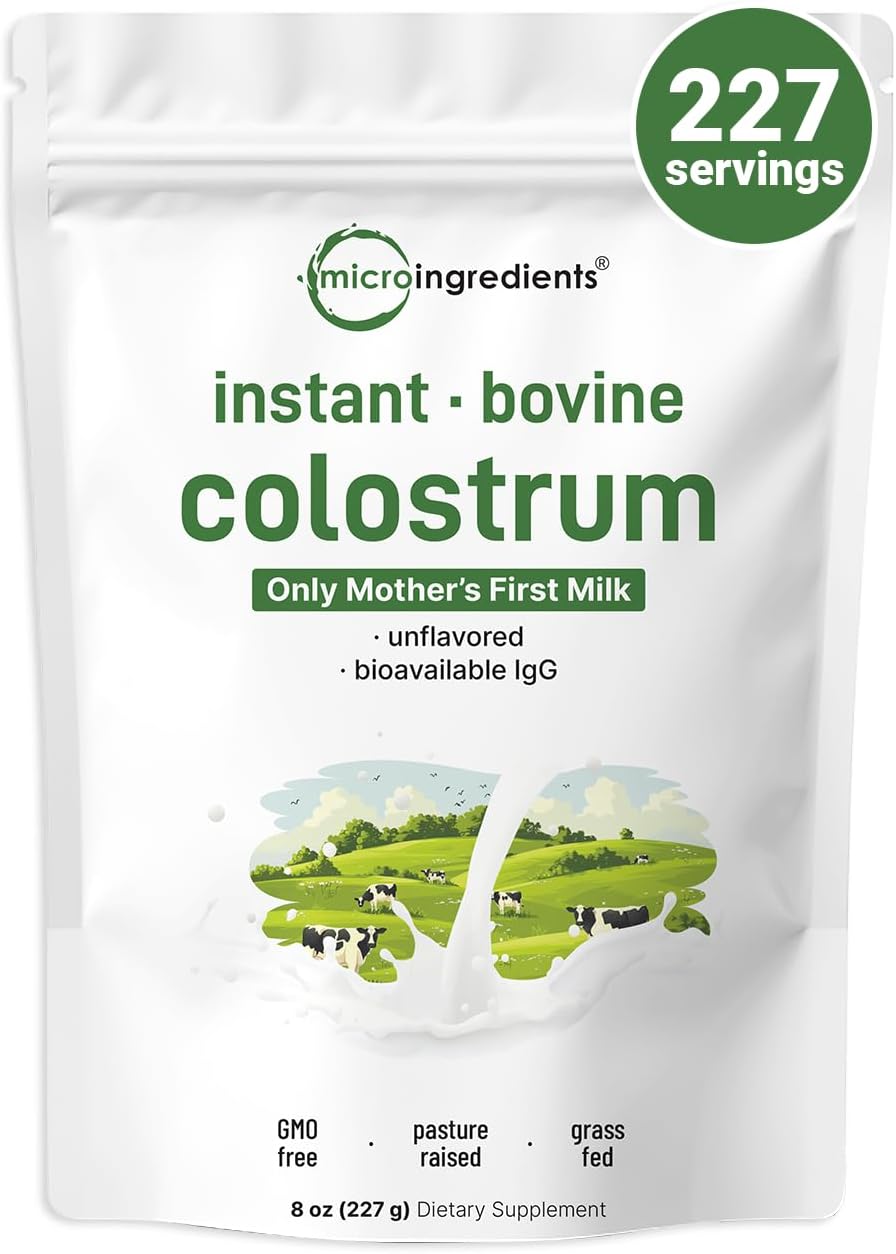 Micro Ingredients Multi Collagen Protein Powder 2 Pounds & Instant Colostrum Powder Bundle 2 Pack | Grass-Fed Collagen Peptides | Premium Bovine Mother’s First Milk - PrimeBioHealth - canada supplements