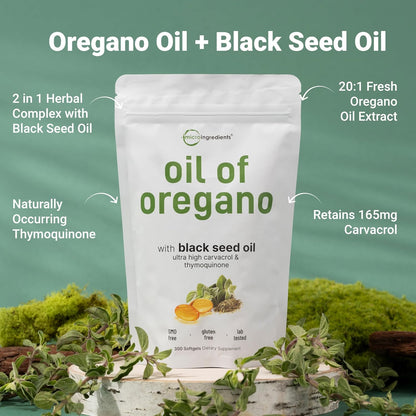 Micro Ingredients Oil of Oregano Softgels & Pure Triple Magnesium Complex 400mg Capsules | 2 Pack Bundle | 4X Strength Thymoquinone with Black Seed | Glycinate, Malate, & Taurate Forms - PrimeBioHealth - canada supplements
