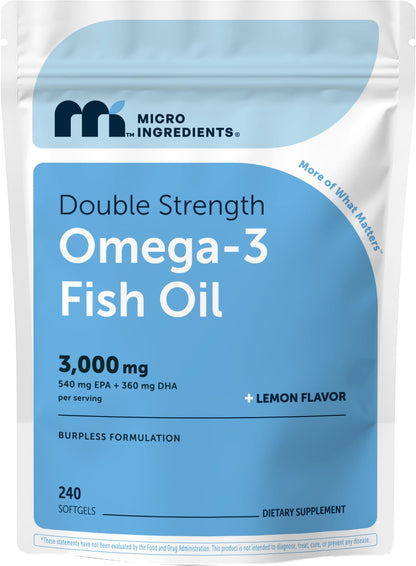 Micro Ingredients Omega 3 Fish Oil Supplements 3,000mg Per Serving, 240 Softgels | Lemon Flavored – Burpless | EPA 540mg + DHA 360mg | Deep Sea Fish - PrimeBioHealth - canada supplements