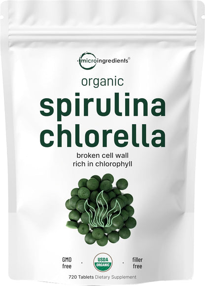 Micro Ingredients Organic Chlorella Spirulina 3000mg Tablets & Vitamin D3 5000iu + K2 100mcg Bundle 2 Pack | Cracked Cell Wall, Rich in Vegan Protein & Chlorophyll | Essential Sunshine Vitamins - PrimeBioHealth - canada supplements